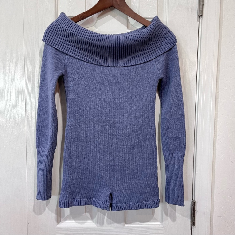Edikted Pandorah Off Shoulder Knitted Romper Blue Size M / L